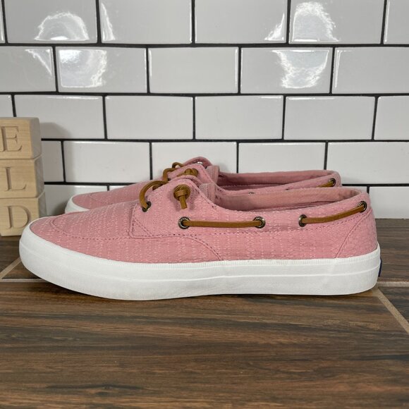 Sperry Top Sider Womens Size 11 Shoes Pink Seersucker 2 Eye Casual Slip Ons - Picture 1 of 12